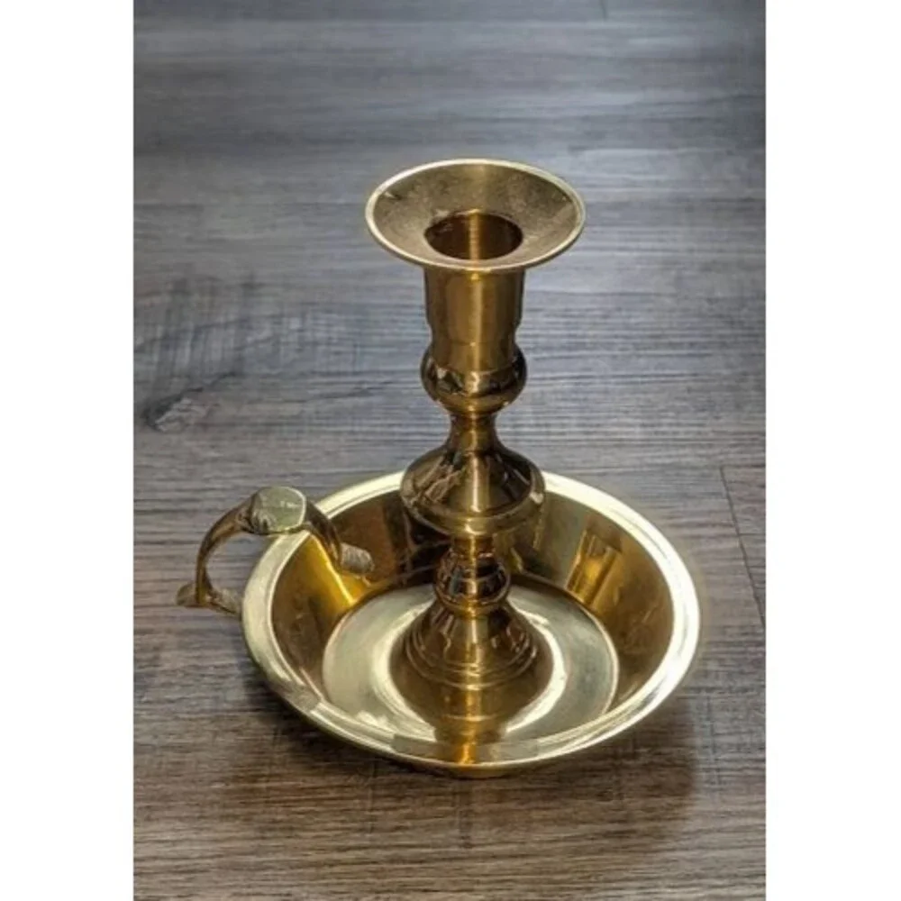 Vintage Brass Chamber Candle Stick Holder With Finger Loop India